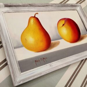 Oleo frutos con marco decapado blanco