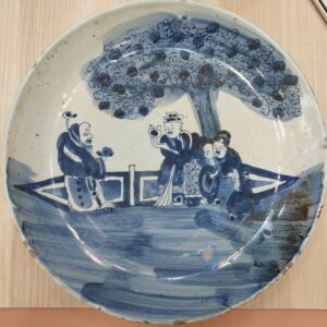 Plato cerámica tradicional china, blanco azul