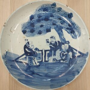 Plato cerámica tradicional china, blanco azul